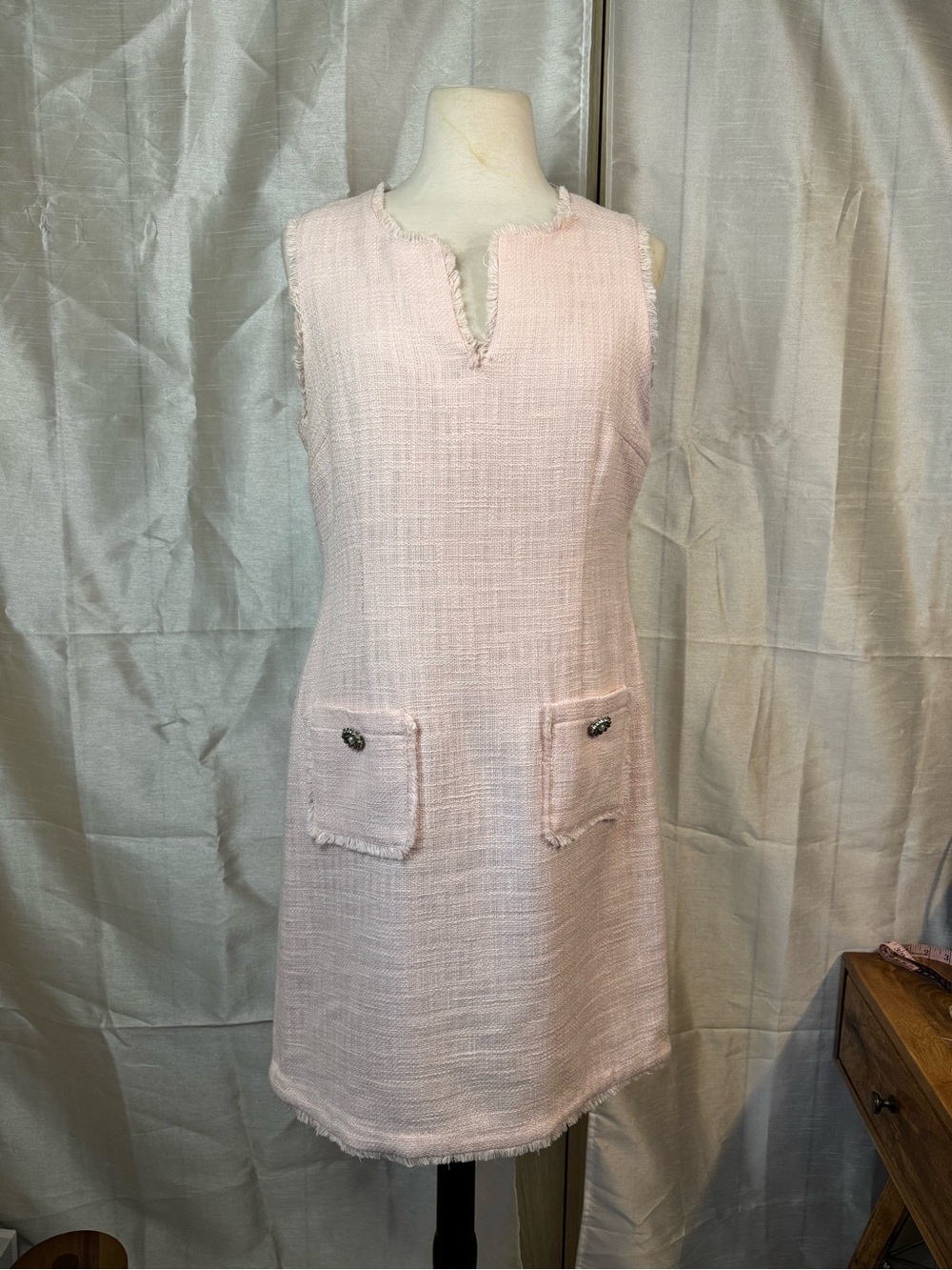 Karl Lagerfeld Light Pink Tweed Sleeveless Shift Dress